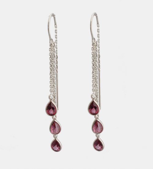Earring Gold Threader Garnets