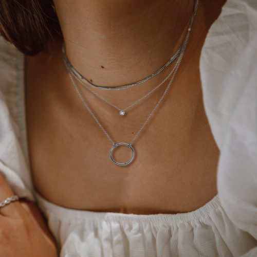 Gold Karma Circle Necklace, 14k Circle on a 10K White Gold Cable Chain 16" - Image 2