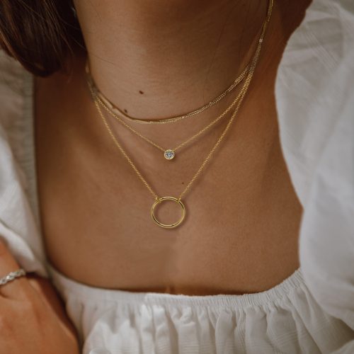 Gold Karma Circle Necklace, 14k Circle on a 10K Yellow Gold Cable Chain 16" - Image 2