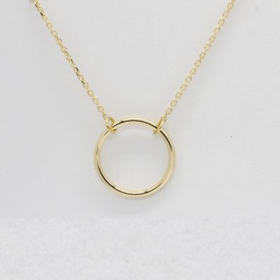 Gold Karma Circle Necklace, 14k Circle on a 10K Yellow Gold Cable Chain 16"
