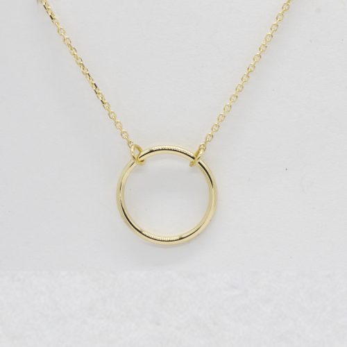 Gold Karma Circle Necklace, 14k Circle on a 10K Yellow Gold Cable Chain 16"