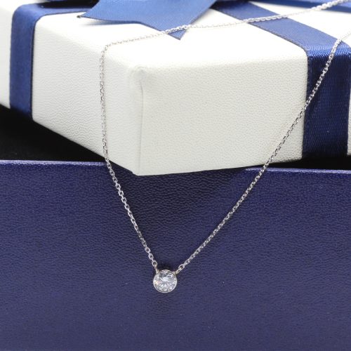 0.25ct SI G/H Lab Diamond Bezel Solitaire Necklace, 10k White Gold 16" - Image 4