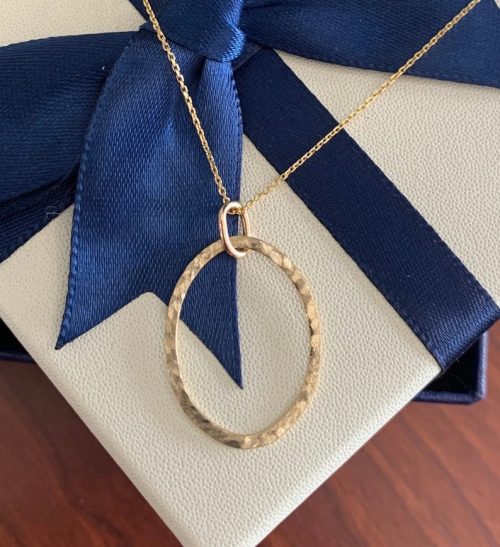 Reversible oval gold circle necklace 14k gold, with 10k yg chain 16" - Image 5