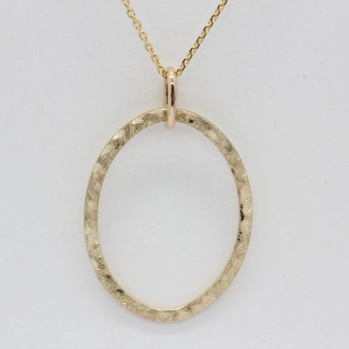 Reversible oval gold circle necklace 14k gold, with 10k yg chain 16" - Image 2