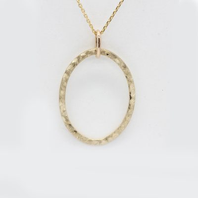 Reversible oval gold circle necklace 14k gold, with 10k yg chain 16"