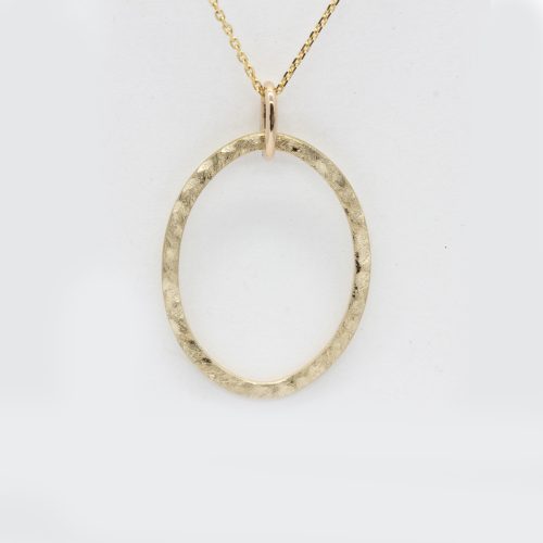 Reversible oval gold circle necklace 14k gold, with 10k yg chain 16"