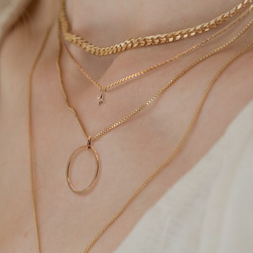Reversible oval gold circle necklace 14k gold, with 10k yg chain 16" - Image 4