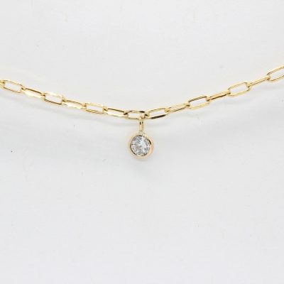 Paperclip Diamond Bracelet, 0.2ct Diamond SI G/H, 14K Yellow Gold 8" long with Lobster Clasp