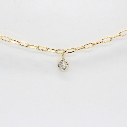 Paperclip Diamond Bracelet, 0.2ct Diamond SI G/H, 14K Yellow Gold 8" long with Lobster Clasp