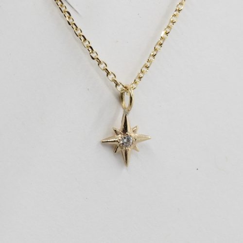 Dainty Diamond Star Pendant, 14k star on a 10K Yellow Gold Cable Chain 16" - Image 3