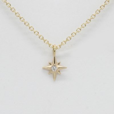 Dainty Diamond Star Pendant, 14k star on a 10K Yellow Gold Cable Chain 16"