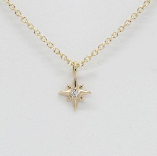 Dainty Diamond Star Pendant, 14k star on a 10K Yellow Gold Cable Chain 16"