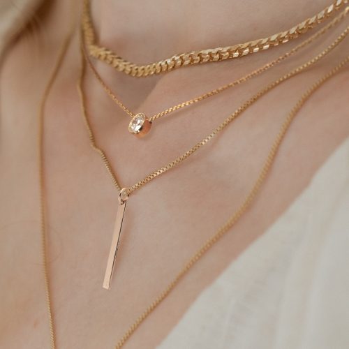 Reversible gold stick necklace 14k gold, with 10k yg chain - Image 2