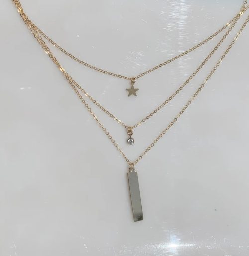 3 Strand Layering Necklace, Gold-Filled on cable chains 13.5"-17.5", Star, CZ, Stick - Image 3