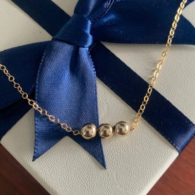 3 Bead Necklace, Gold-Filled on a cable chain