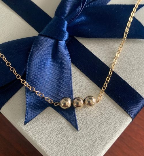 3 Bead Necklace, Gold-Filled on a cable chain