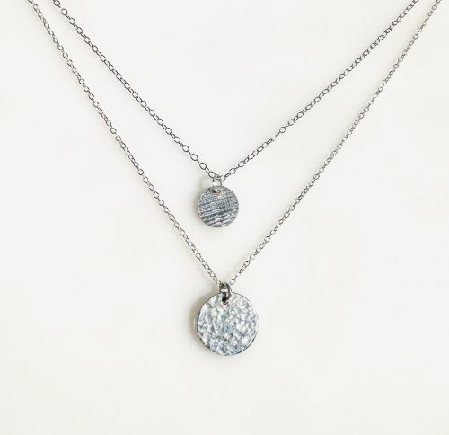 2 Strand Layering Necklace, with Sterling Silver Discs on Cable Chains 16.5-17.5" - Image 3