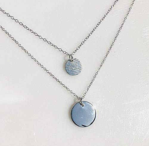 2 Strand Layering Necklace, with Sterling Silver Discs on Cable Chains 16.5-17.5" - Image 4