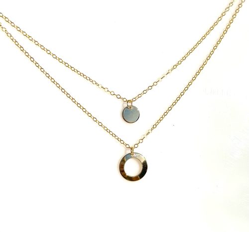 2 Strand Layering Necklace, with 14k gold Disks on Gold-Filled Cable Chains 15" - Image 3