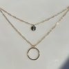 2 Strand Layering Necklace, with Disk and Circle on Gold-Filled Paperclip Chains 12-16" - Image 3