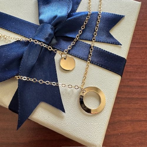 2 Strand Layering Necklace, with 14k gold Disks on Gold-Filled Cable Chains 15"