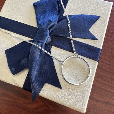 Silver Karma Circle Necklace, SS Circle on a Cable Chain 17/19"