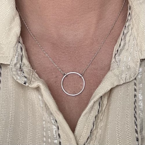 Silver Karma Circle Necklace, SS Circle on a Cable Chain 17/19" - Image 2
