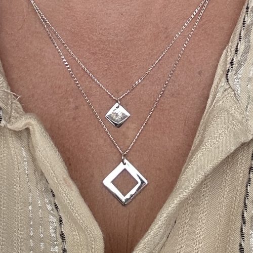 2 Strand Layering Necklace, with Sterling Silver Charms on Cable Chains 14.5/16.5" - Image 2