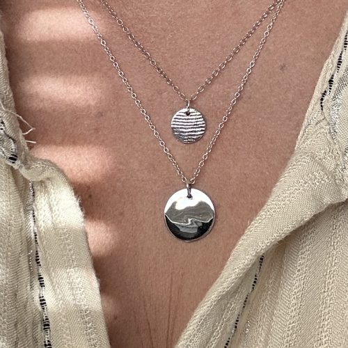 2 Strand Layering Necklace, with Sterling Silver Discs on Cable Chains 16.5-17.5" - Image 2
