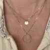 2 Strand Layering Necklace, with Disk and Circle on Gold-Filled Paperclip Chains 12-16" - Image 2